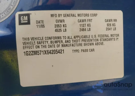 2006 Pontiac G6 Gtp z USA, uszkodzony, nr VIN 1G2ZM571X64205421
